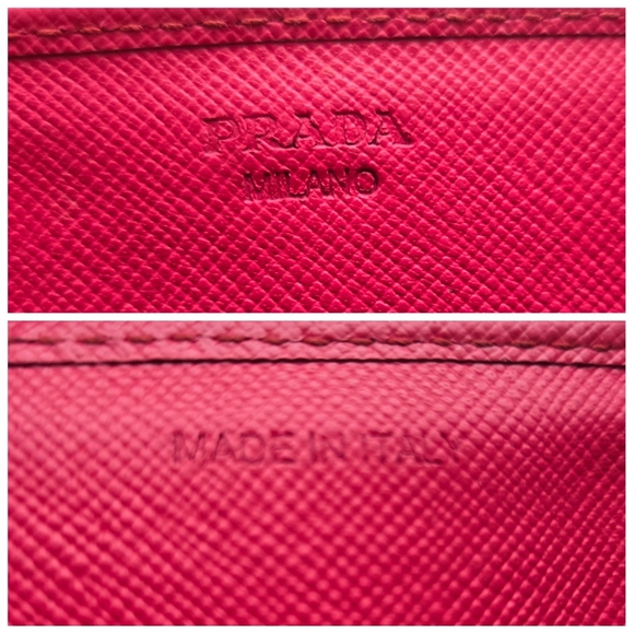 Authentic PRADA Logo Saffiano Leather Pink Gold Bifold Wallet Clutch Holder WOC - Picture 12 of 14